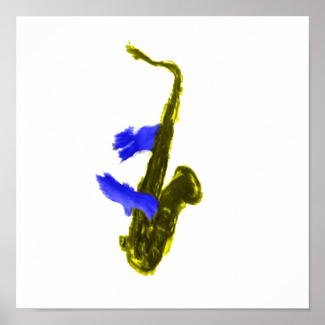 Póster Saxofón jugado con dos manos, azul y amarillo (Frente)