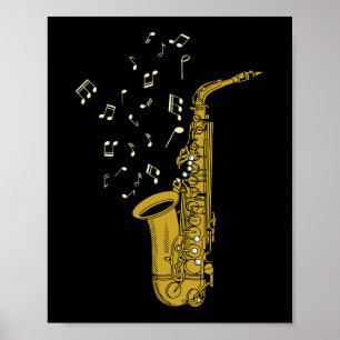 Póster Saxofón Player Jazz Music Notes Saxofonista Saxo