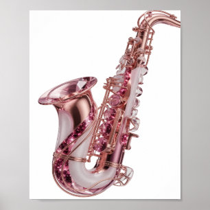 Póster Saxofón rosa plateado en negrita diseño personaliz
