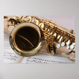 Póster Saxofón y partitura