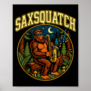 Póster Saxsquatch Bigfoot Saxofonista Música Jazz Hum