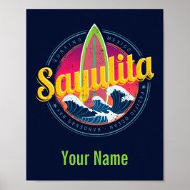 Póster Sayulita México Surfer Vintage Wave Sunset Bigwave