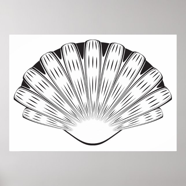 Póster Scallop Seashell Minimalist Black and White (Frente)