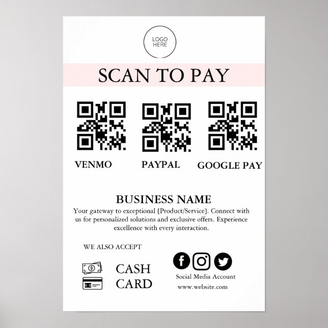 Póster Scan to Pay Sign QR Code Payment Sign for Small Bu (Frente)