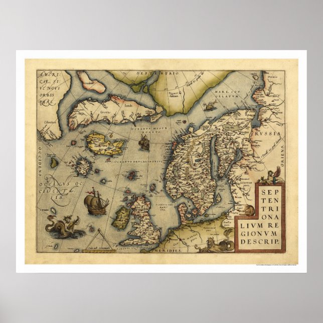 Póster Scandanavia Map By Ortelius 1570 (Frente)