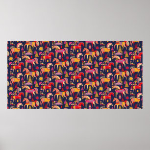 Póster Scandinavian horses pattern seamless design. Decor