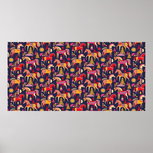 Póster Scandinavian horses pattern seamless design. Decor (Frente)