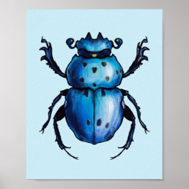 Póster Scarab Beetle Art Blue Entomology Insect