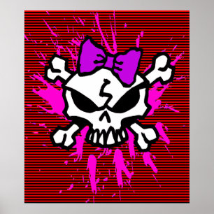 PÓSTER SCARY GIRL SKULL WITH SPLATTERS AND STRIPES