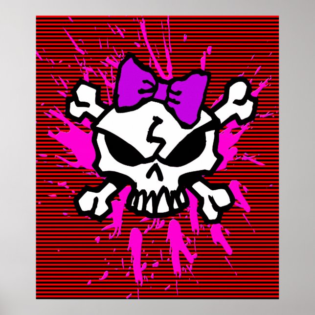 PÓSTER SCARY GIRL SKULL WITH SPLATTERS AND STRIPES (Frente)