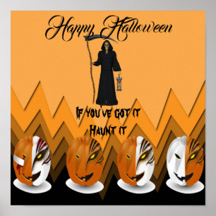 Póster Scary Grim Reaper Spooky Jack O Lanterns Halloween