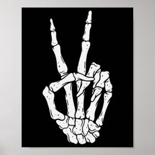 Póster Scary Halloween Skeleton Peace Hand Rótulo