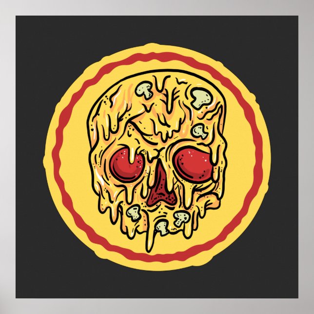 Póster Scary Halloween Skull Cheese Y Mushroom Pizza (Frente)