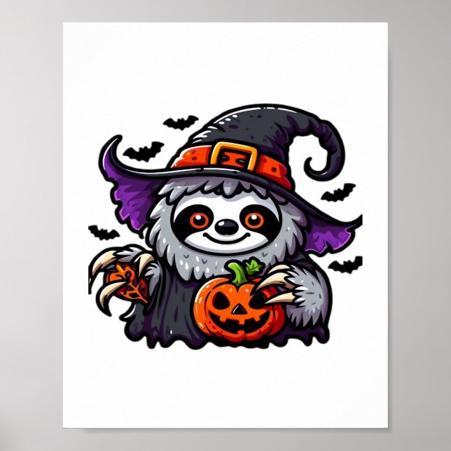 Póster Scary Halloween Sloth Witch Gorra disstume espeluz (Frente)