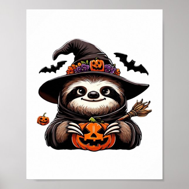 Póster Scary Halloween Sloth Witch Gorra disstume espeluz (Frente)