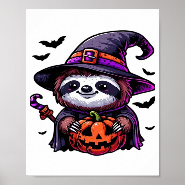 Póster Scary Halloween Sloth Witch Hat Costume Spooky Sea (Frente)