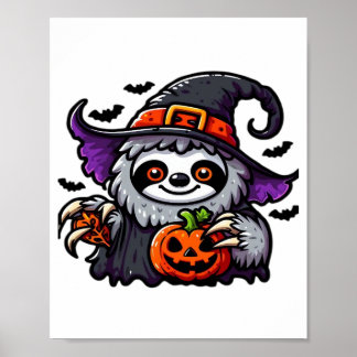 Póster Scary Halloween Sloth Witch Hat Costume Spooky Sea