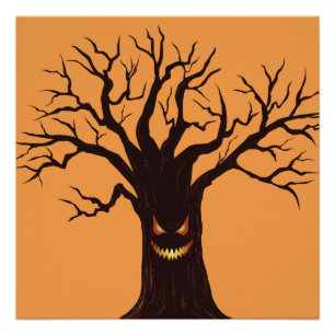 Póster Scary Halloween Tree Face
