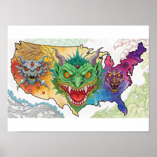Póster Scary Halloween USA Map