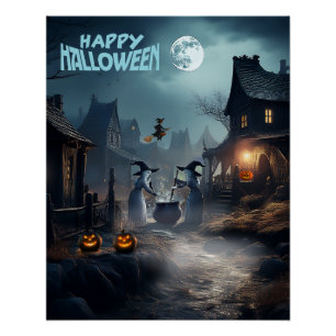 Póster Scary Halloween Witches Lane