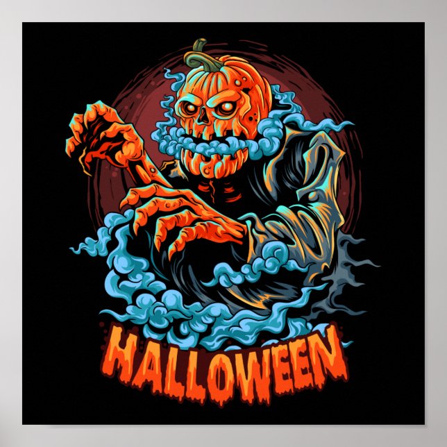 Póster Scary Jack-o-lantern Bubbling Head (Frente)
