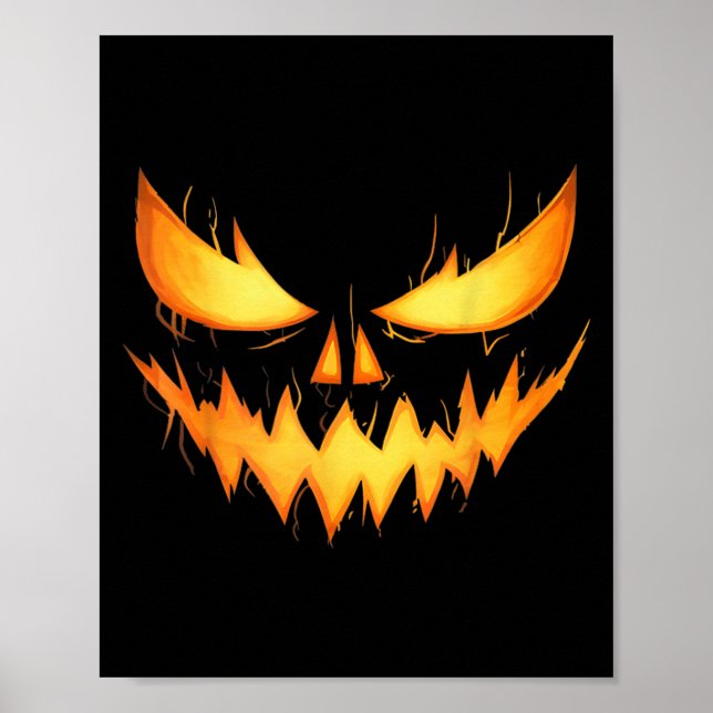 Póster Scary Jack O Lantern Carved Pumpkin Face Halloween (Frente)