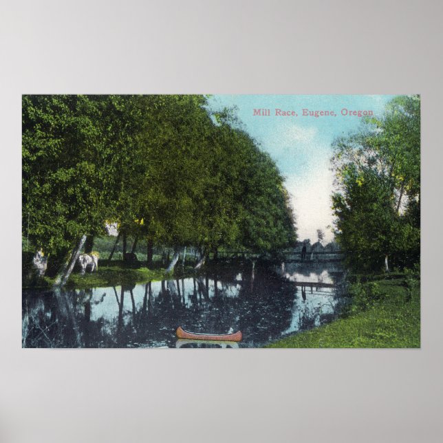 Póster Scenic River with Canoe SceneEugene, OR (Frente)