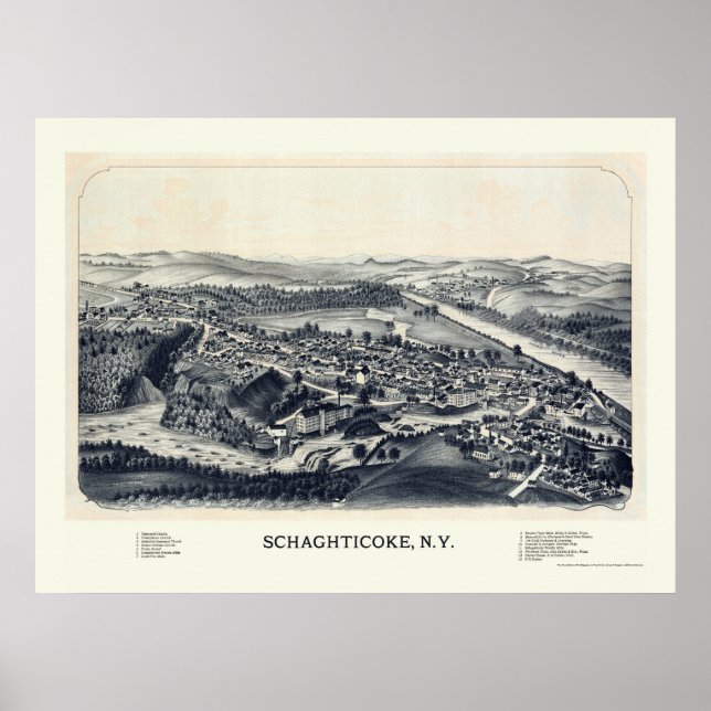 Póster Schaghticoke, Mapa Panorámico NY - 1889 (Frente)
