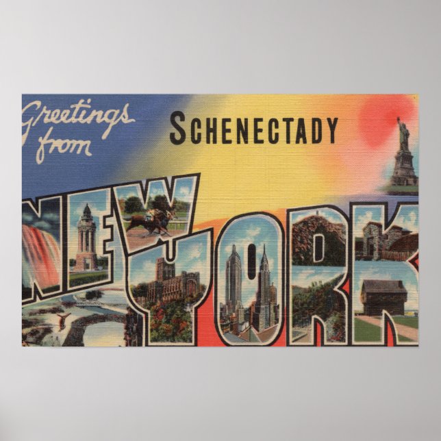 Póster Schenectady, Nueva York - Escenas de letras grande (Frente)