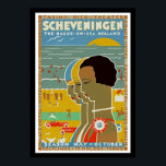 Póster Scheveningen ~ La Haya sobre el mar, Holanda<br><div class="desc">Afiche de viaje de estilo Art Decó que promociona Scheveningen,  la ciudad costera de La Haya,  Holanda.</div>