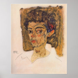 Póster Schiele - Autoretrato contra fondo marrón ...