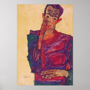 Póster Schiele - autorretrato con párpados bajos