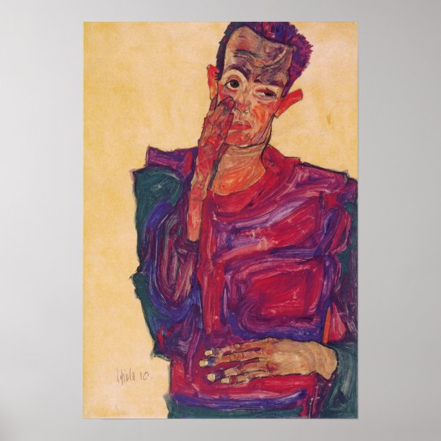 Póster Schiele - autorretrato con párpados bajos (Frente)