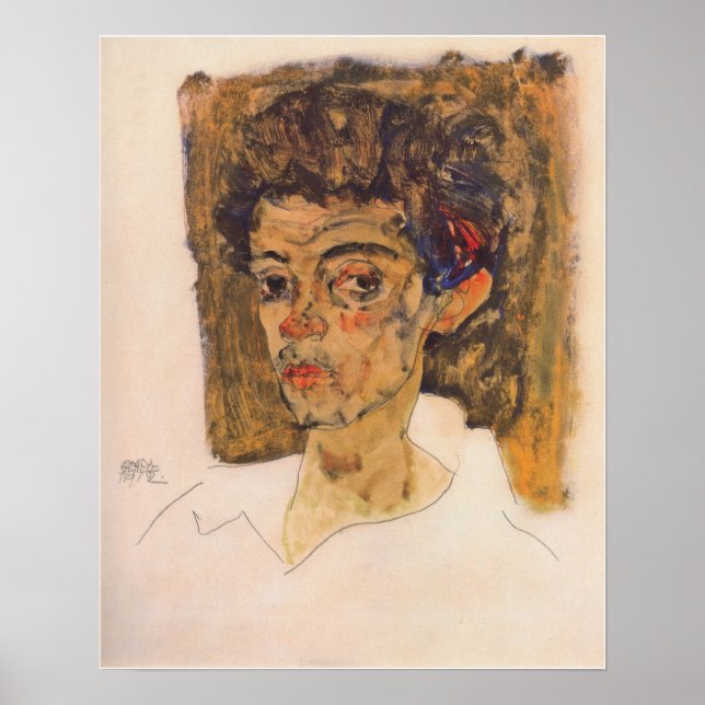 Póster Schiele - Autorretrato contra fondo marrón … (Frente)
