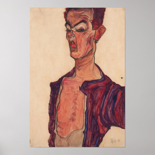 Póster Schiele - Autorretrato haciendo una mueca (Frente)