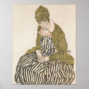 Póster Schiele - Edith con vestido a rayas sentada