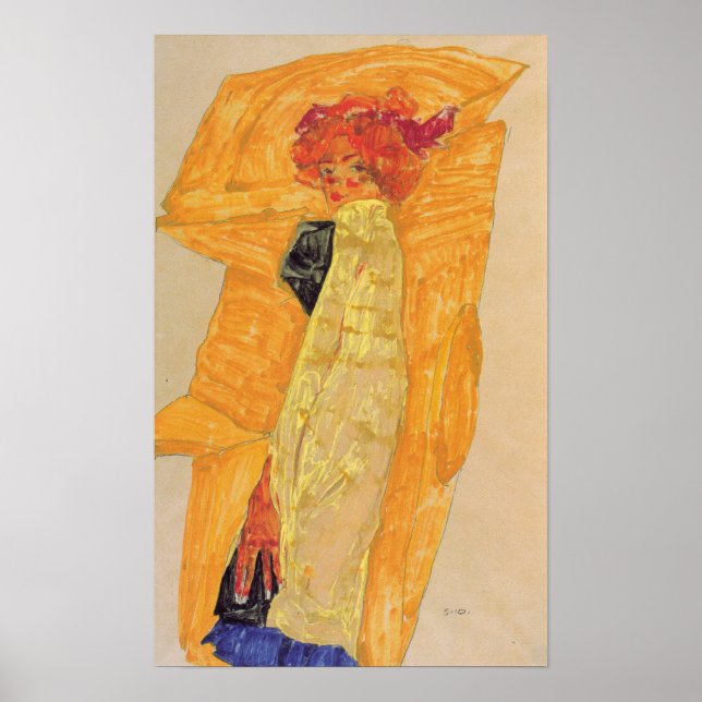 Póster Schiele - Gerti Frente A Ocher Drapery 1910 (Frente)