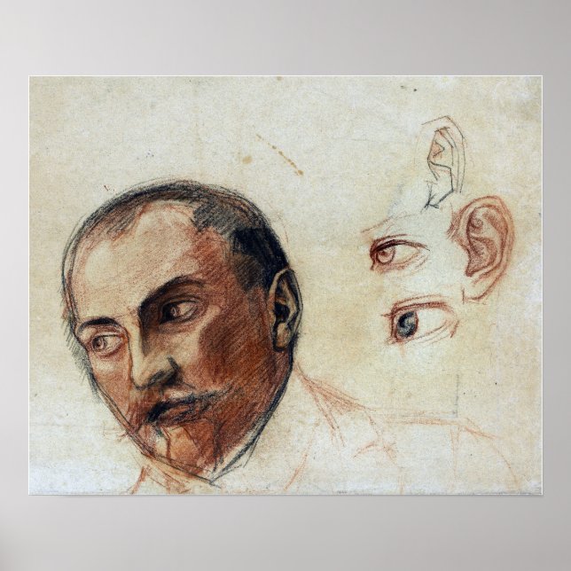 Póster Schiele - Hoja de estudio (Cabeza Ojos Orejas) 190 (Frente)