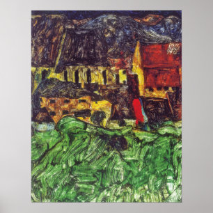 Póster Schiele - Krumau (Iglesia de St Veit con casas) 19