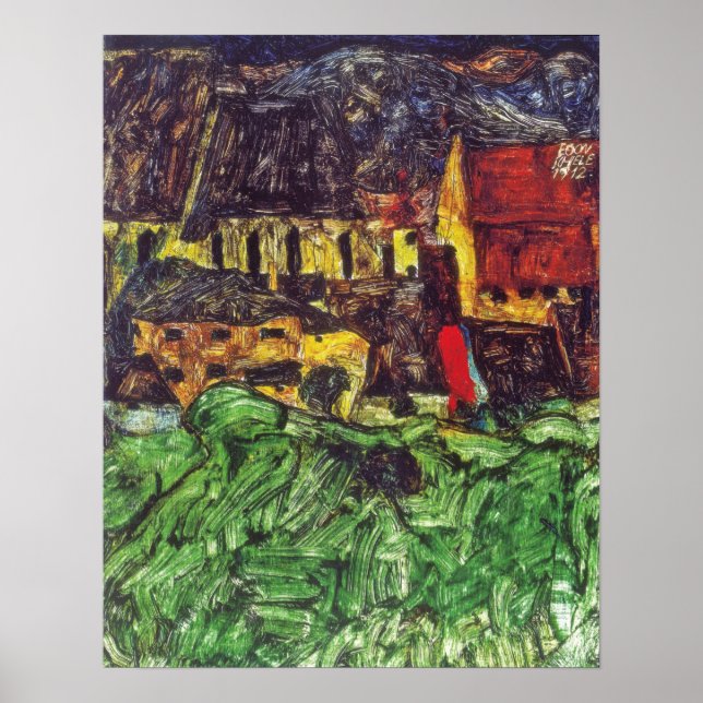 Póster Schiele - Krumau (Iglesia de St Veit con casas) 19 (Frente)