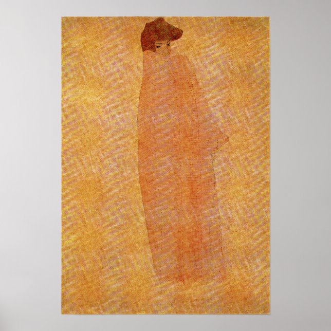 Póster Schiele - Mujer de pie con un abrigo largo (Frente)