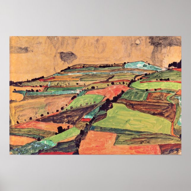 Póster Schiele - Paisaje de campo 1910 (Frente)