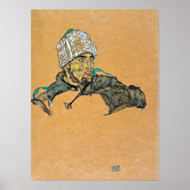 Póster Schiele - Prisionero de guerra ruso con sombrero d (Frente)