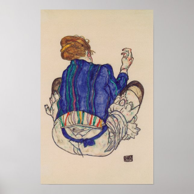 Póster Schiele - Vista trasera de una mujer sentada 1917 (Frente)