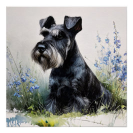 Póster Schnauzer acuarela