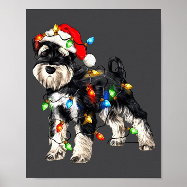 Póster Schnauzer Christmas Dog Christmas Lights Santa Hat (Frente)