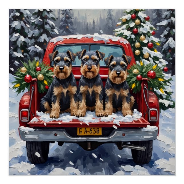 Póster Schnauzer Christmas Red Truck Holiday (Anverso)