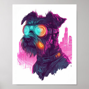 Póster Schnauzer Cyberpunk � Perro Neon Futurista
