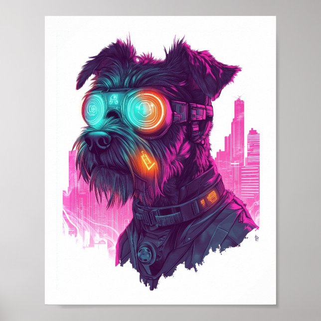 Póster Schnauzer Cyberpunk � Perro Neon Futurista (Frente)