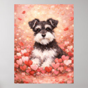 Póster Schnauzer de San Valentín con Corazones